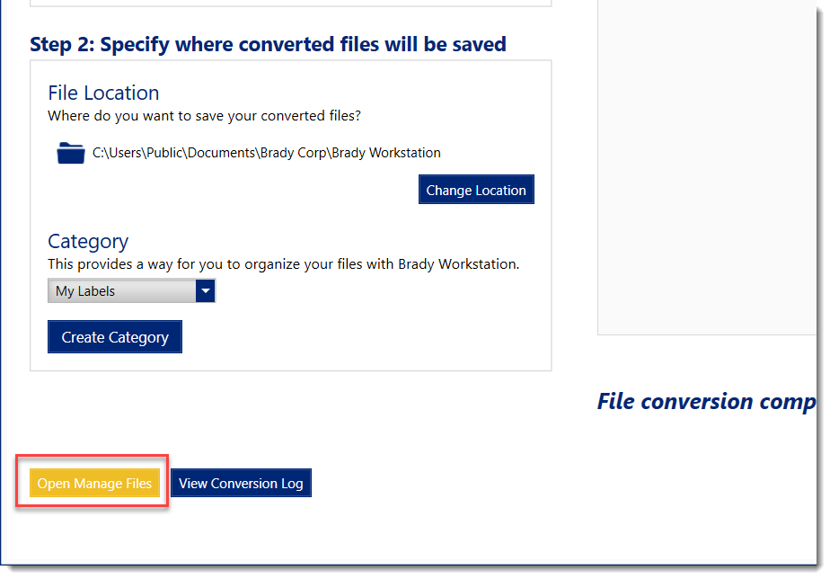 Open Manage Files to view the converted LabelMark 4 files