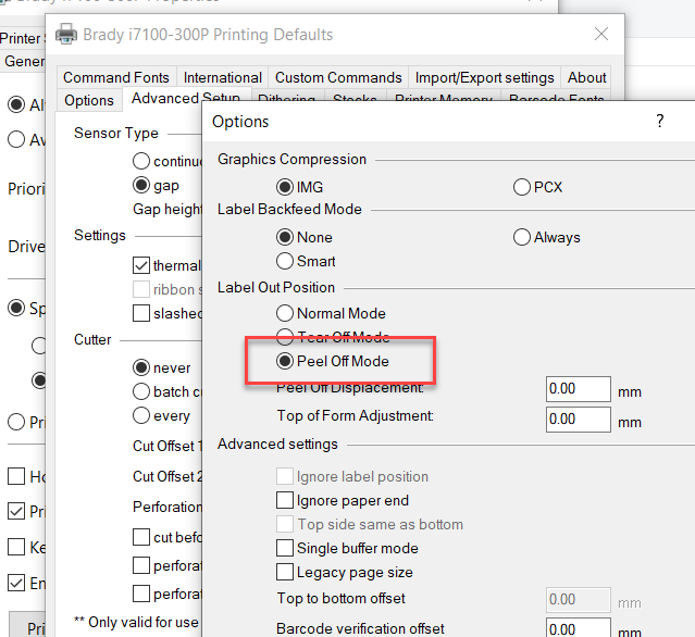How To Enable Peel Off Mode In The I7100 Driver Brady Support 5899