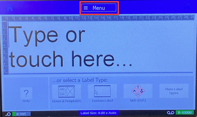 Menu at the top middle of the LCD screen