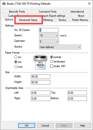 Printing defaults_Advanced setup