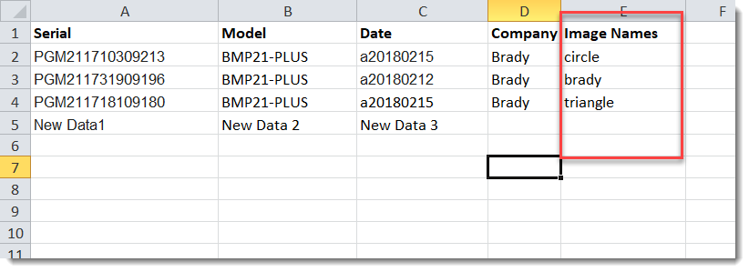 Add image names to the Excel spreadsheet