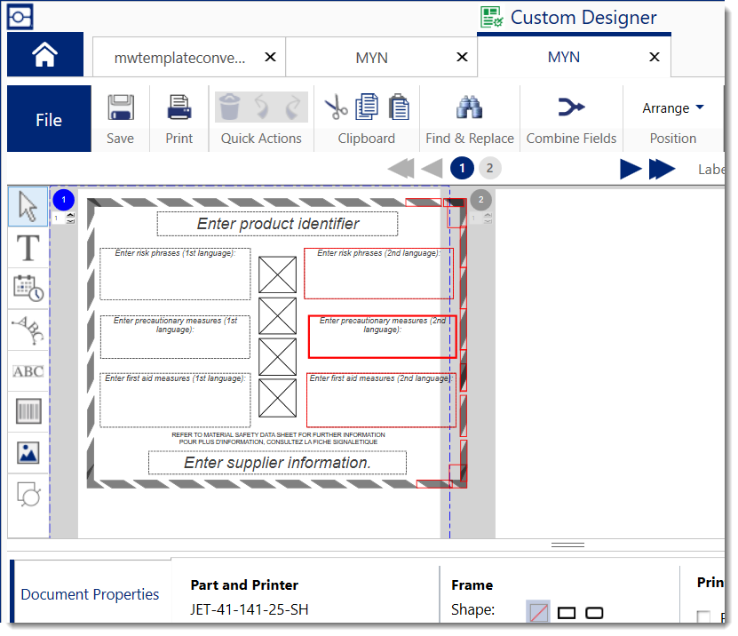 Open the MarkWare template in Custom Designer