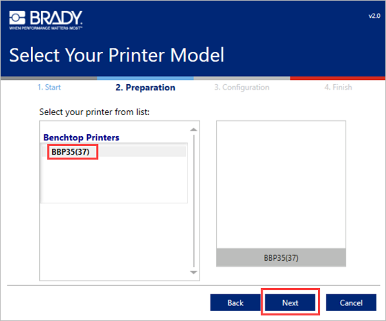 Select your printer model