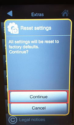 Reset settings Continue