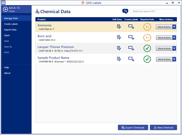 GHS Chemical Data