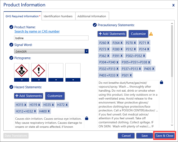 Predefined product information