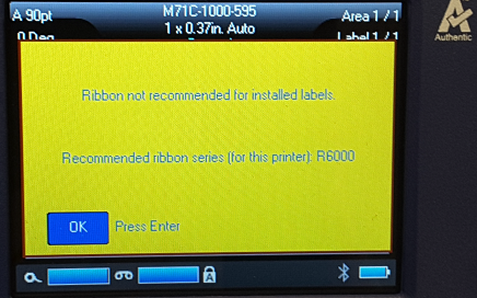 Ribbon not recommended for installed labels