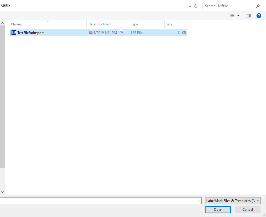 Find and select your LabelMark file