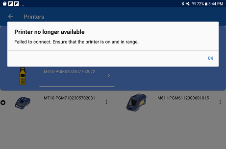 Printer no longer available failed to connect