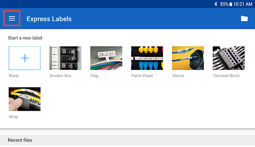 Express Labels Mobile App - Main Menu