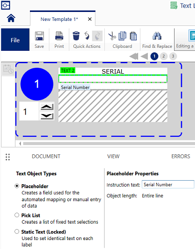 Placeholder and instruction text