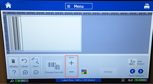 Size plus and minus to increase and decrease the size of the barcode
