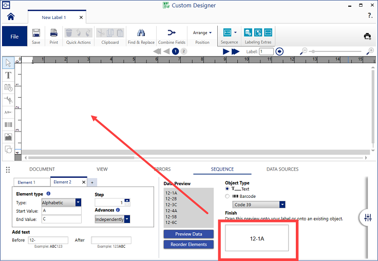 Click and drag sequence onto label