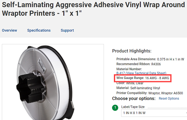 Wire Gauge Range from BradyID