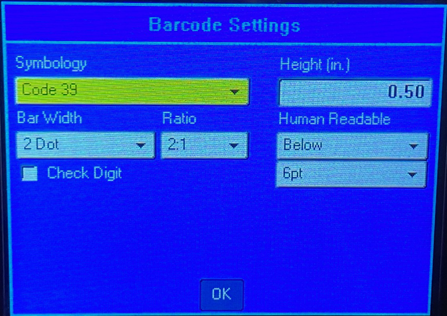 Barcode settings_Menu