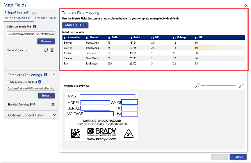 Template field mapping