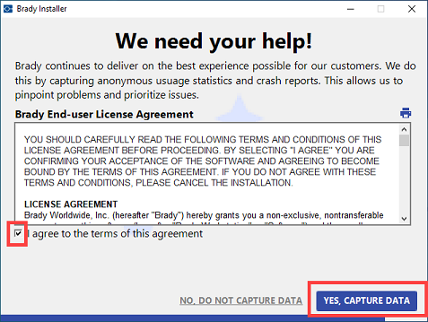 Agree to terms and select to capture data.