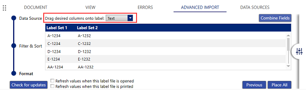 Drag desired columns onto label